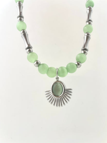 Titanium and Steel Waterproof Cat's Eye Stone Pieced Necklace