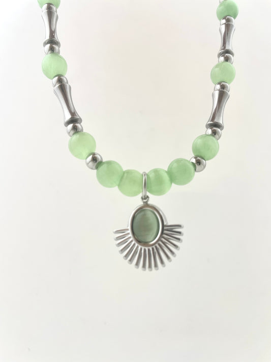 Titanium and Steel Waterproof Cat's Eye Stone Pieced Necklace