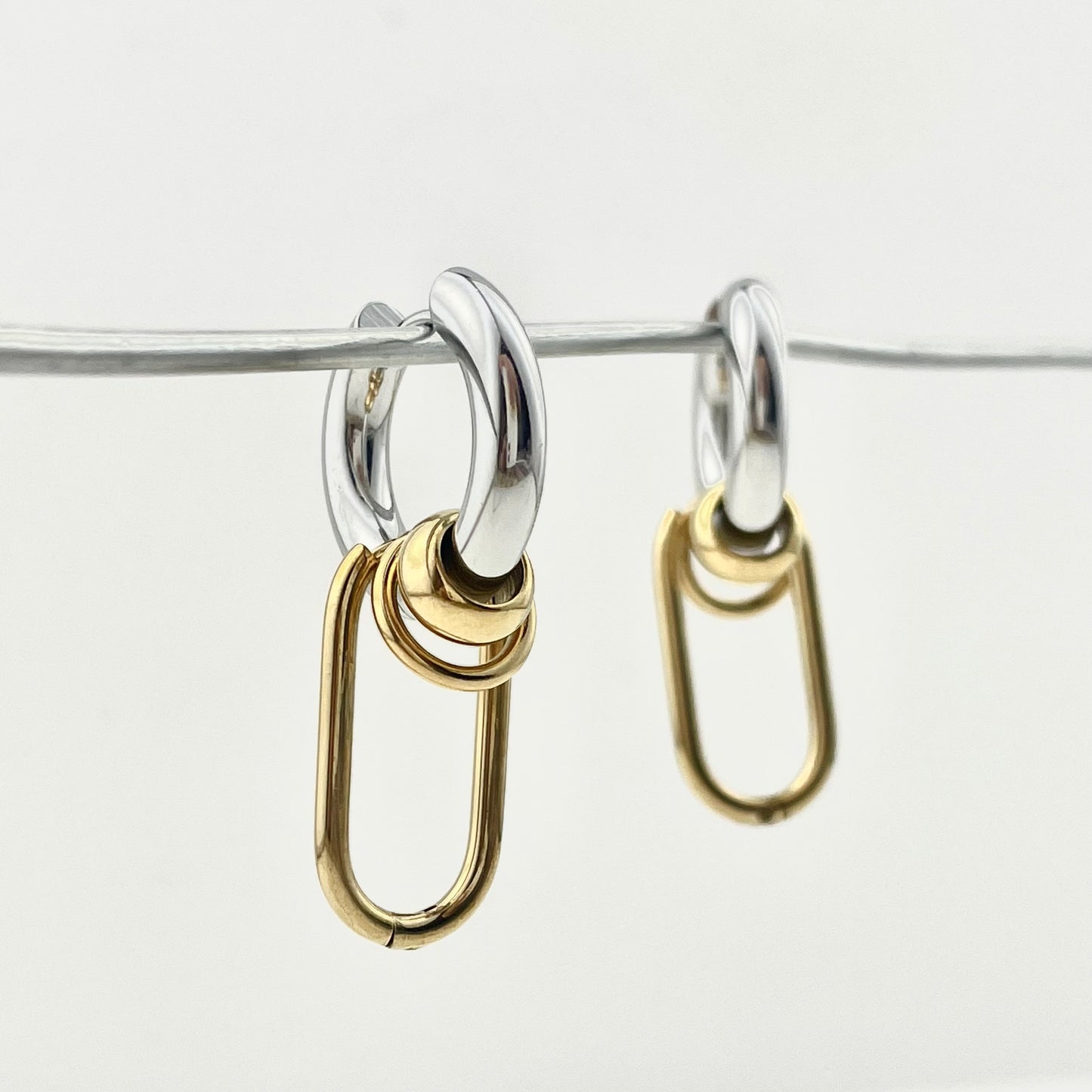 Titanium Waterproof Earrings with Gold and Silver Bands and Pendants