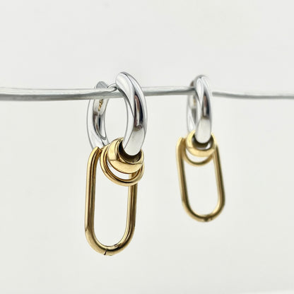 Titanium Waterproof Earrings with Gold and Silver Bands and Pendants