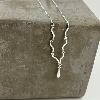 S925 Sterling Silver Ripple Water Drop Pendant Necklace