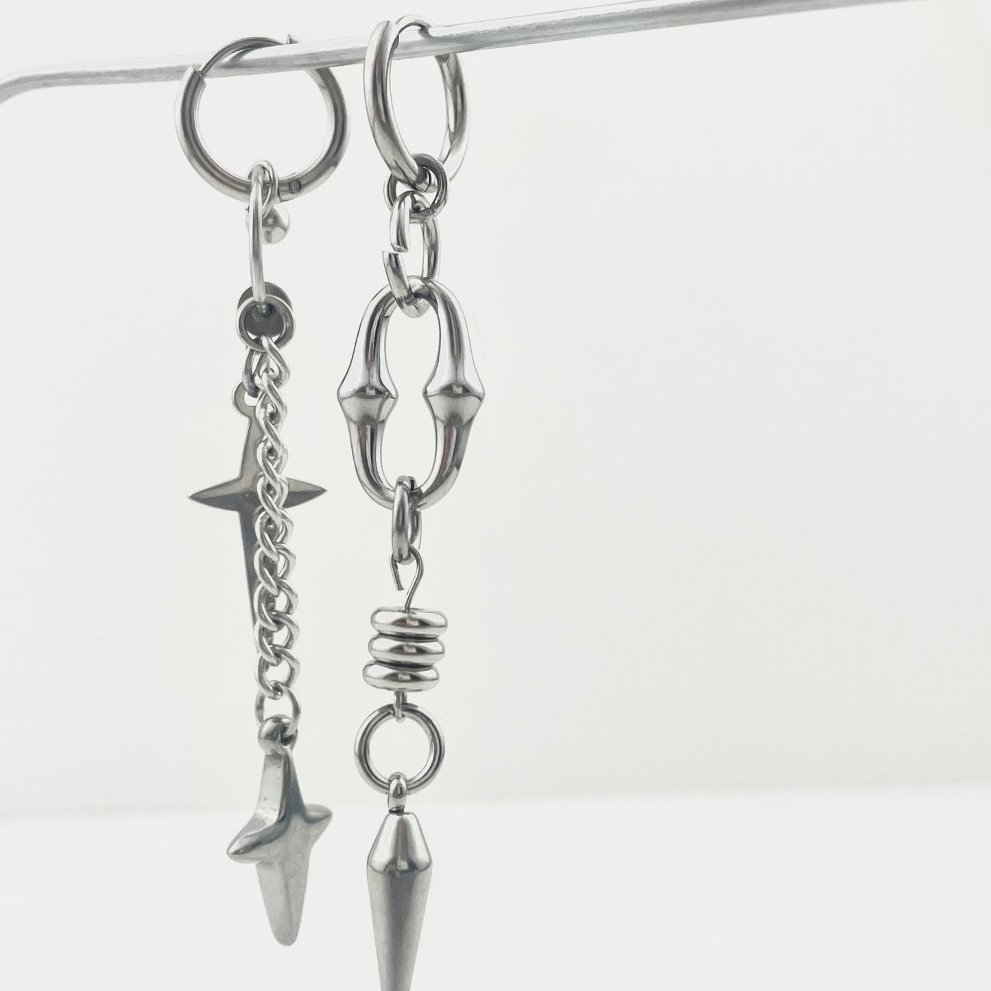 Titanium Waterproof Earrings, Asymmetrical Long Dangle