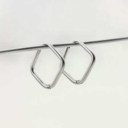 Simple Diamond-Shaped Titanium Waterproof Earrings Hoops