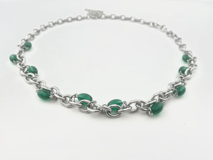 Titanium Steel Waterproof Green Stone-Inlaid Necklace