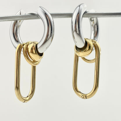Titanium Waterproof Earrings with Gold and Silver Bands and Pendants