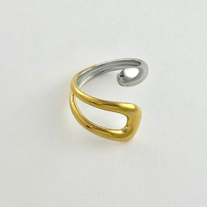 Stainless Steel Abstract Gold and Silver Mixed Color Ring