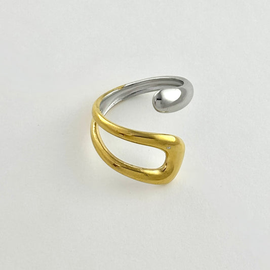 Stainless Steel Abstract Gold and Silver Mixed Color Ring