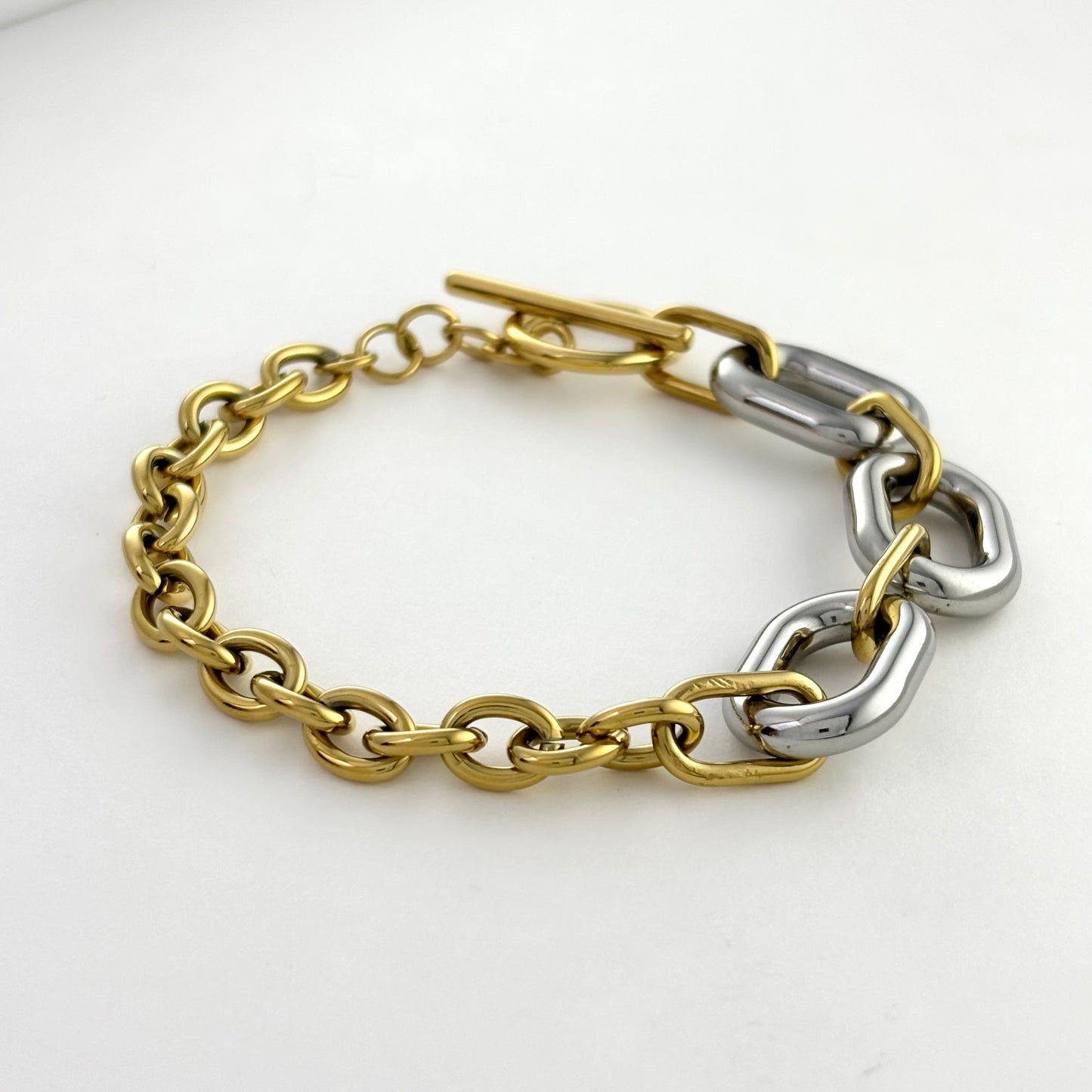 Titanium Steel Colorblocked Gold & Silver Circle Bracelet