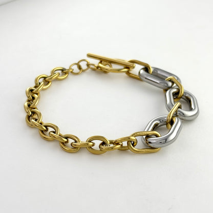 Titanium Steel Colorblocked Gold & Silver Circle Bracelet