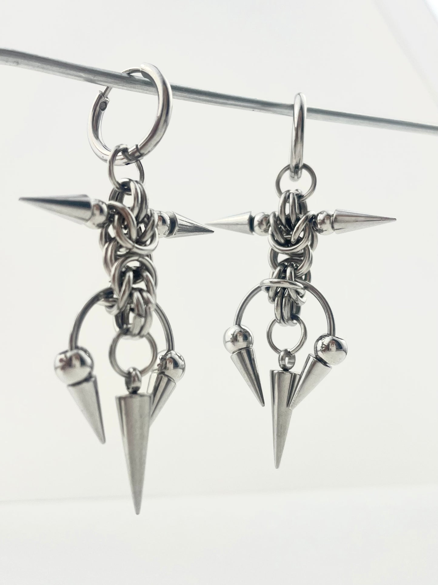 Titanium Waterproof Earrings, Thorn-and-Horseshoe Pendant