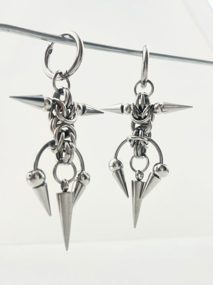 Titanium Waterproof Earrings, Thorn-and-Horseshoe Pendant