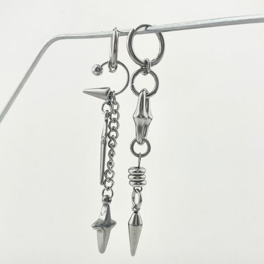 Titanium Waterproof Earrings, Asymmetrical Long Dangle