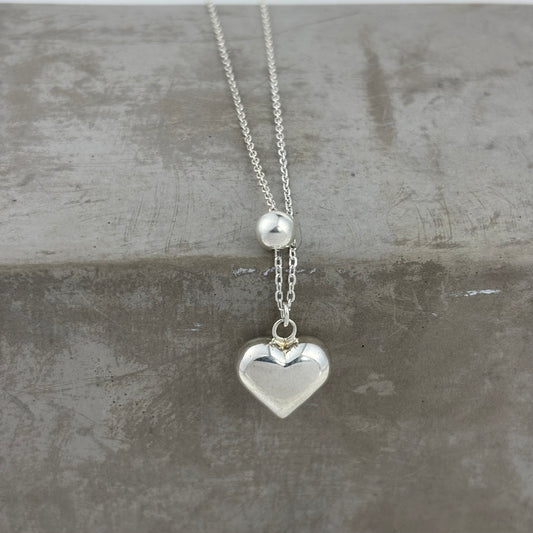 S925 Sterling Silver Thick Heart Beads Long Sweater Necklace