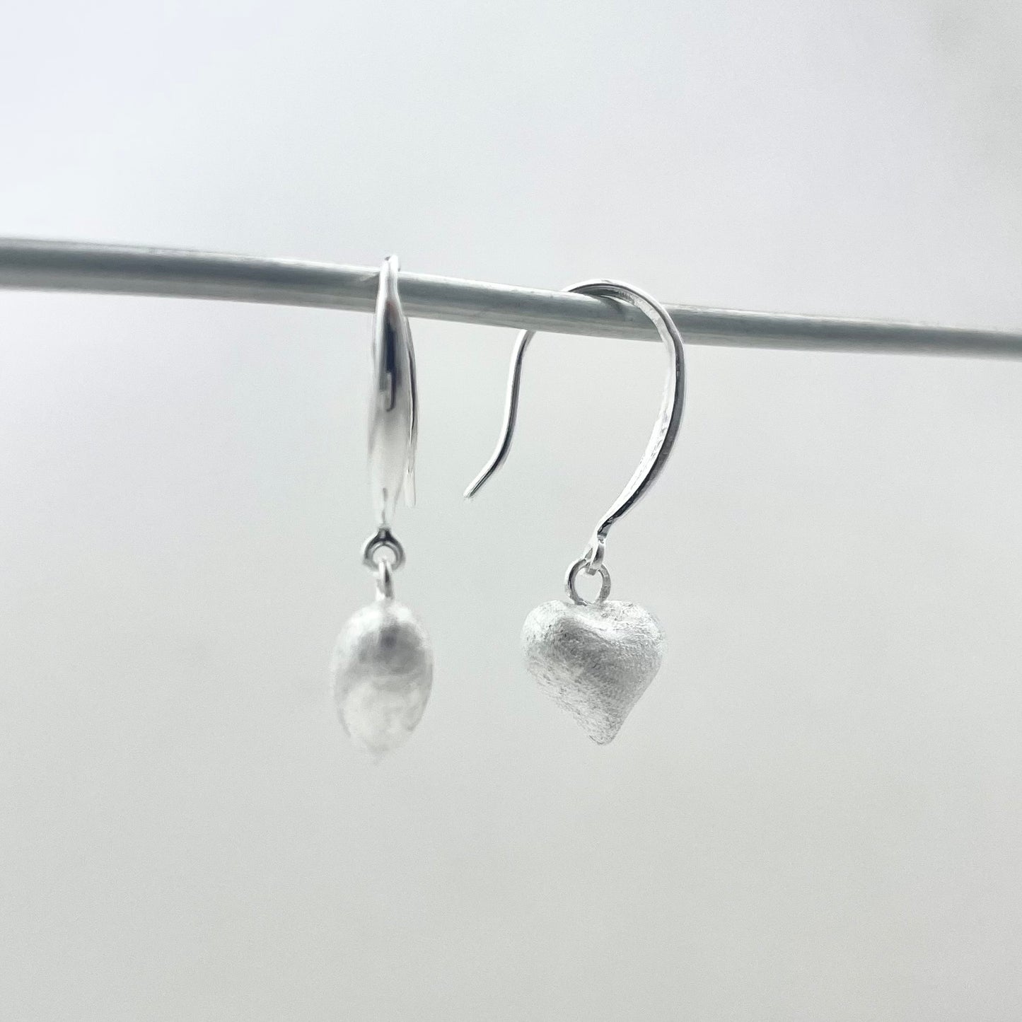 S925 Sterling Silver Satin-Finish Heart-Shaped Pendant Earrings