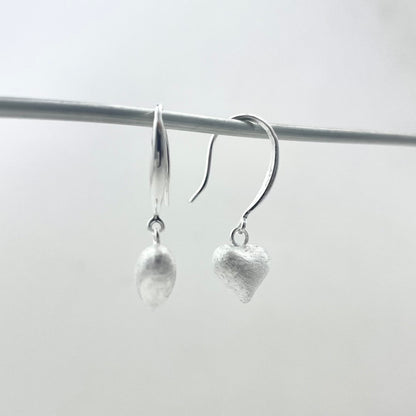 S925 Sterling Silver Satin-Finish Heart-Shaped Pendant Earrings