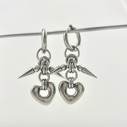 Titanium Waterproof Earrings with Heart-Shaped Stud Pendant