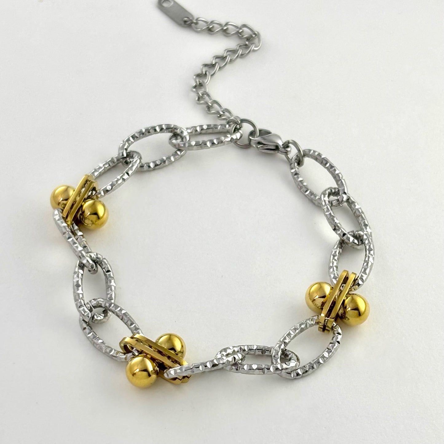 18K Gold-plated Titanium steel, Gold-silver Round Bead Splice Bracelet