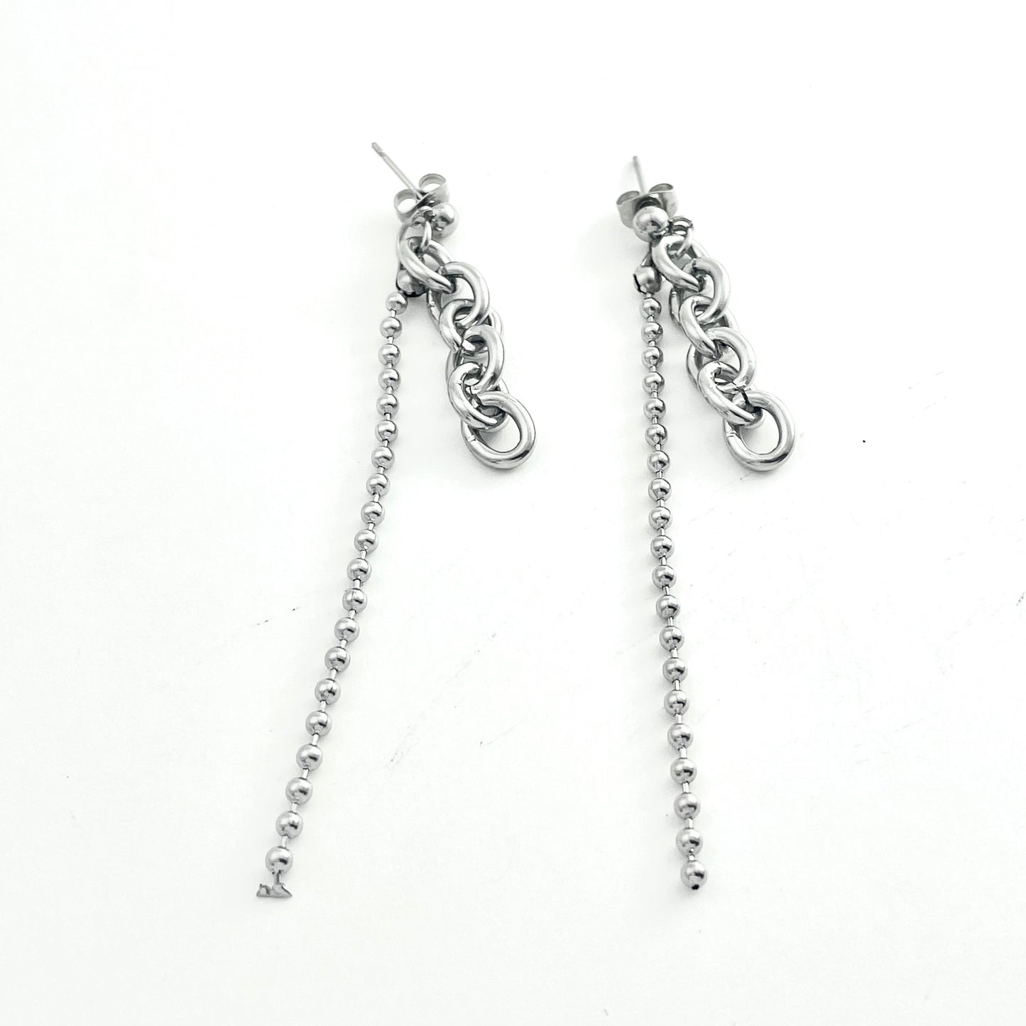 Titanium-Steel Hybrid Chain Pendant Earrings