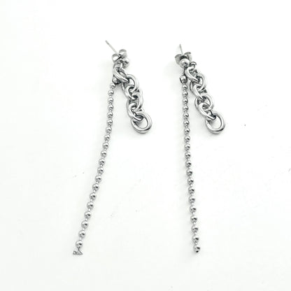 Titanium-Steel Hybrid Chain Pendant Earrings