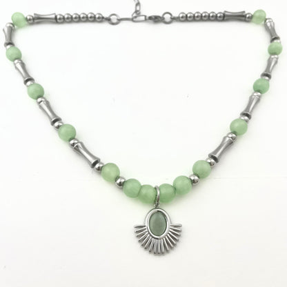 Titanium and Steel Waterproof Cat's Eye Stone Pieced Necklace