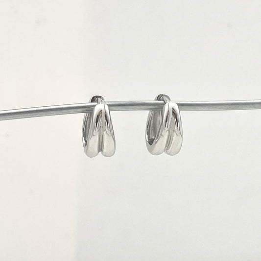 S925  Sterling Silver Polished Round Earrings Hoops