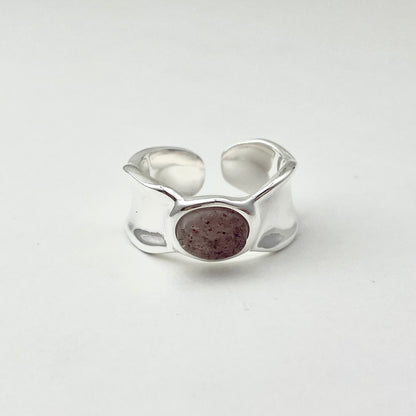 S925 Sterling Silver Strawberry Quartz Wide Band Ring