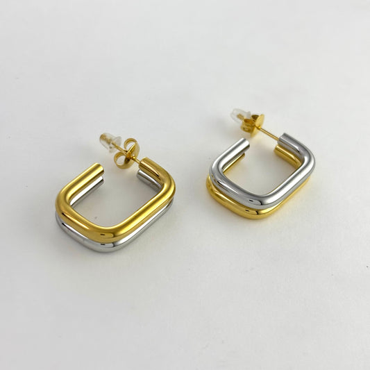 18k Gold Titanium Steel Gold and Silver Mixed Color Premium Earrings