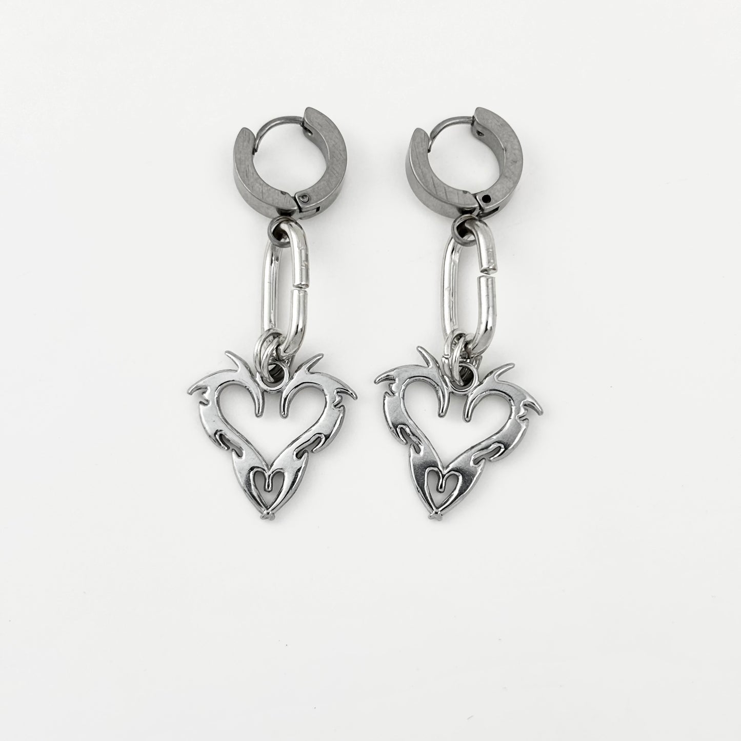 Customized Titanium Oval Heart Flame Dangle Earrings