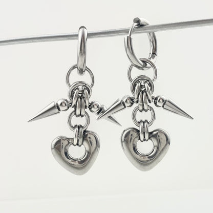 Titanium Waterproof Earrings with Heart-Shaped Stud Pendant
