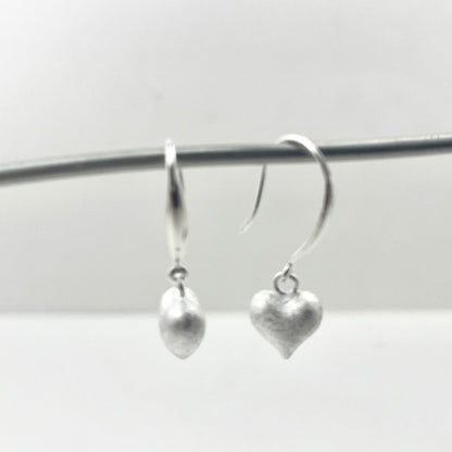 S925 Sterling Silver Satin-Finish Heart-Shaped Pendant Earrings