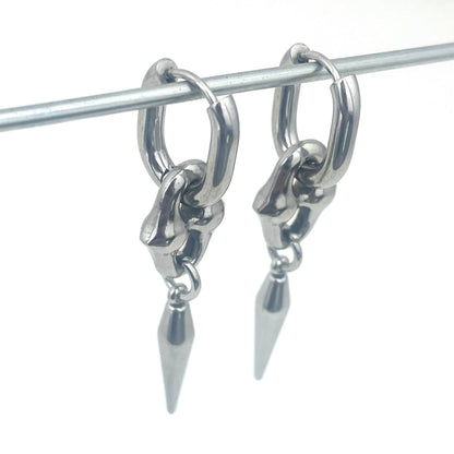 Titanium-Steel Waterproof Pointed Cone Pendant Earrings