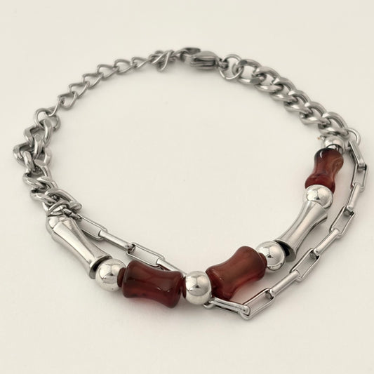 Double Chain Bamboo Design Patchwork Bracelet
