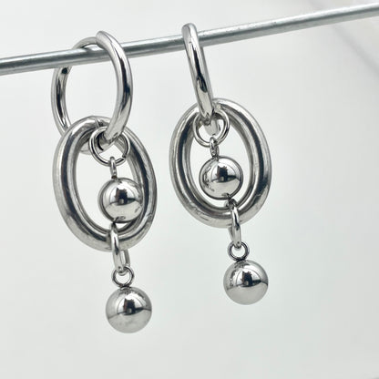Titanium-Steel Waterproof Oval Double-Bead Earrings