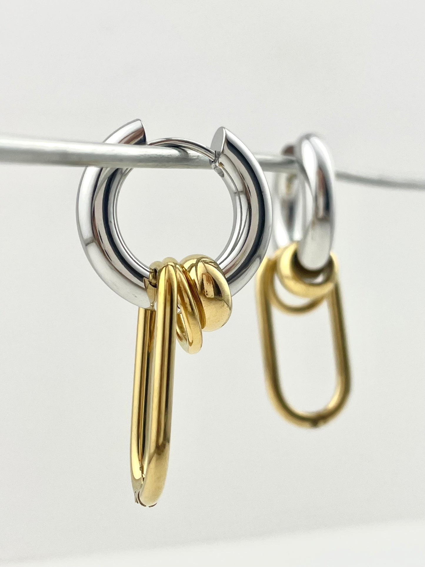 Titanium Waterproof Earrings with Gold and Silver Bands and Pendants