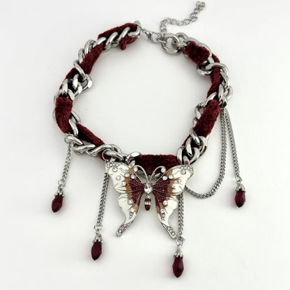 Velvet Red Pendant Butterfly Choker