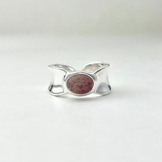 S925 Sterling Silver Strawberry Quartz Wide Band Ring