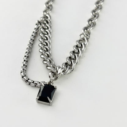 Titanium and steel black stone Cuban chain