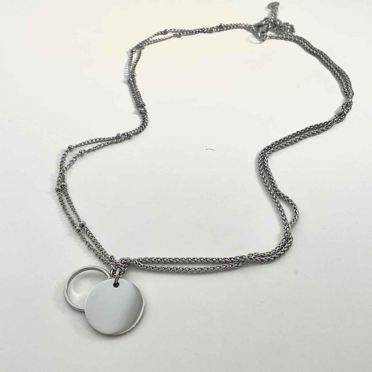 Titanium Steel Bead Chain Double-Layer Round Pendant Necklace