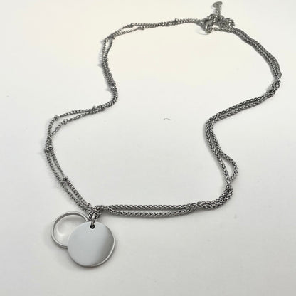 Titanium Steel Bead Chain Double-Layer Round Pendant Necklace