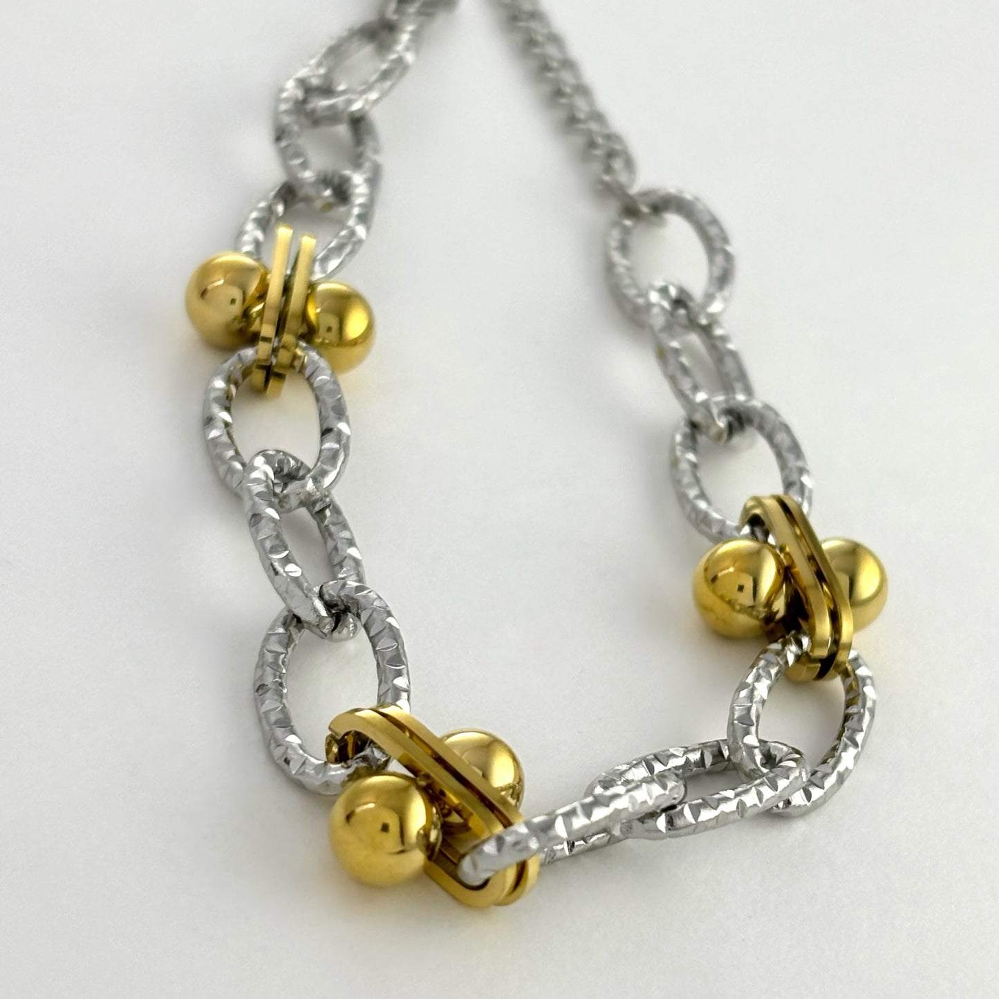 18K Gold-plated Titanium steel, Gold-silver Round Bead Splice Bracelet