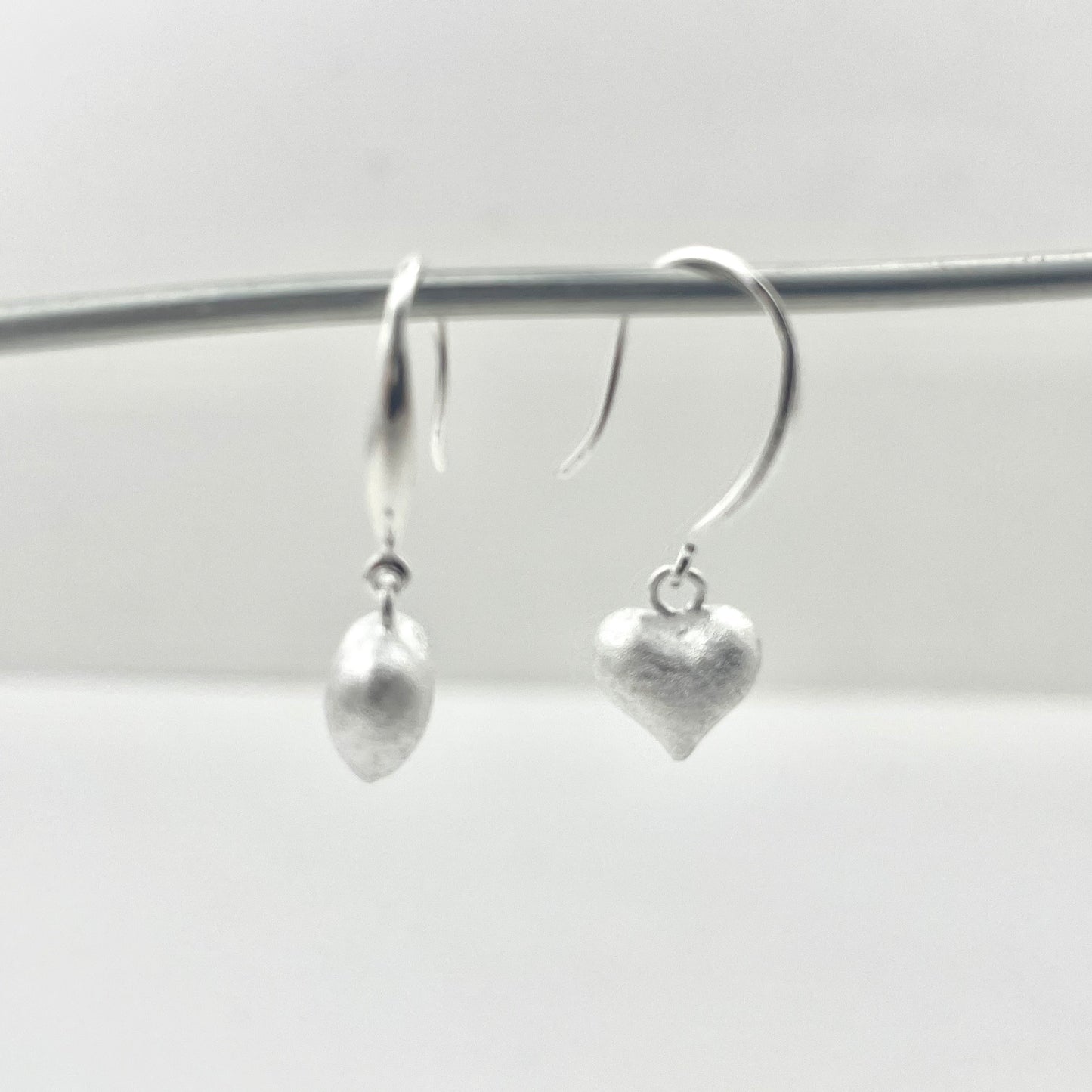 S925 Sterling Silver Satin-Finish Heart-Shaped Pendant Earrings