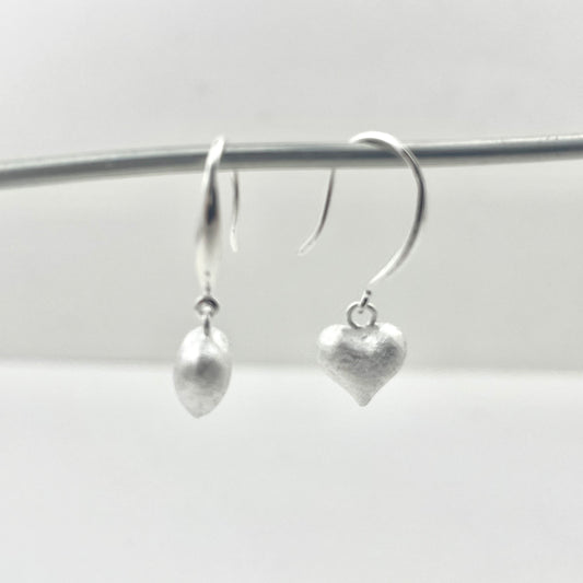 S925 Sterling Silver Satin-Finish Heart-Shaped Pendant Earrings