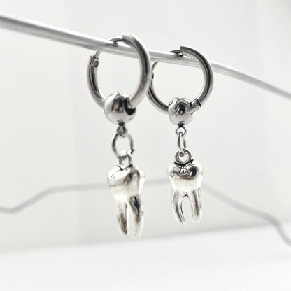 Titanium Steel Punk Tooth Pendant Earrings