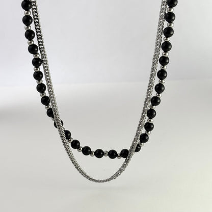 Titanium Steel Black Bead Double Layers Necklace