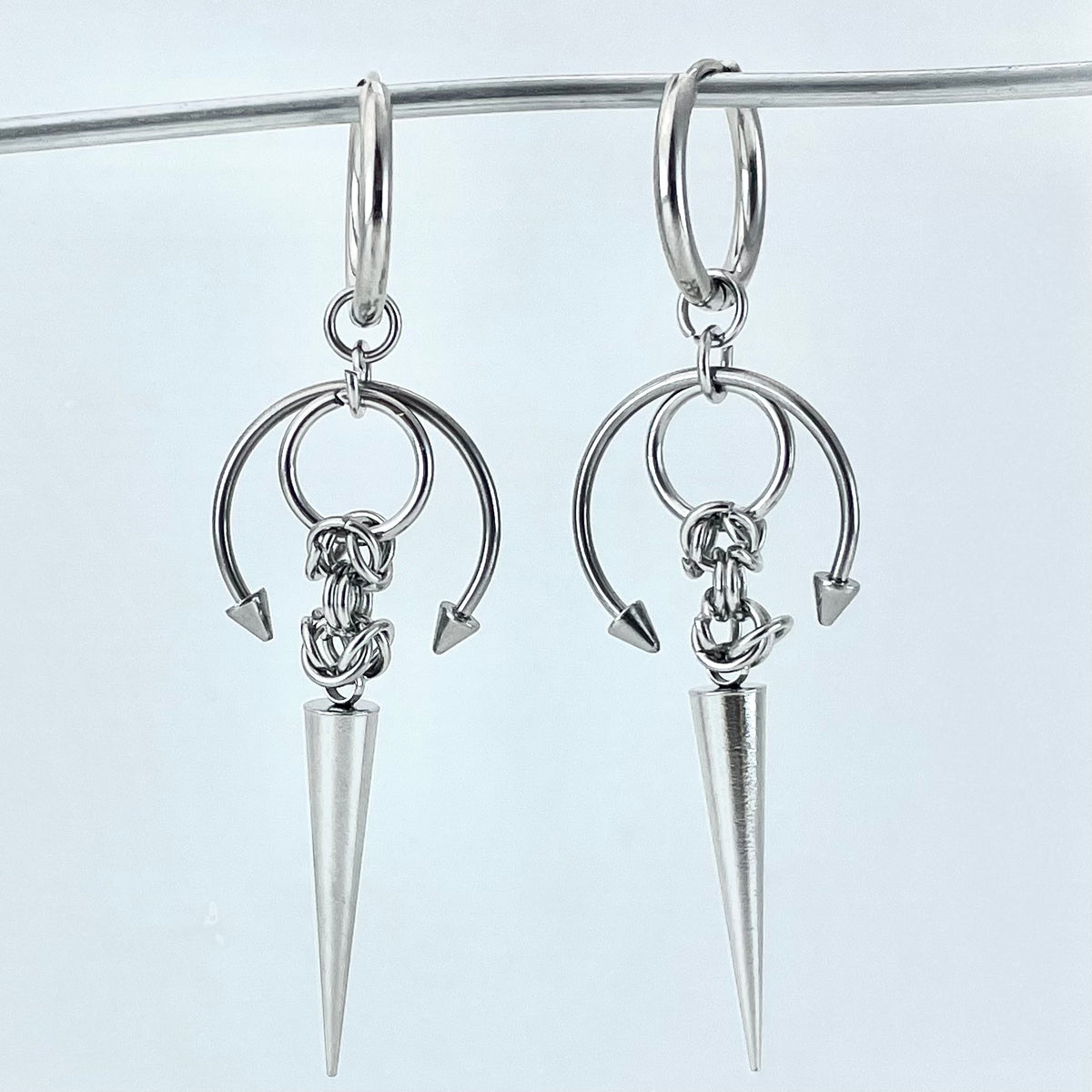 Titanium-Steel Waterproof Spiked Cone Pendant Earrings