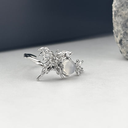 S925 Sterling Silver Moonstone Butterfly Ring