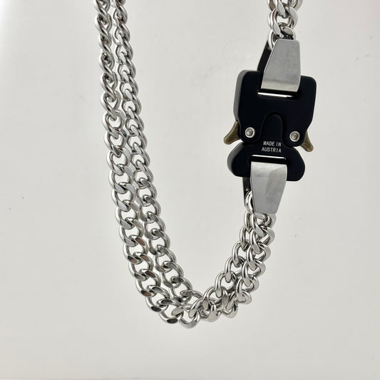 Double Cuban Chain Titanium Short Lock Claps Vintage Necklace