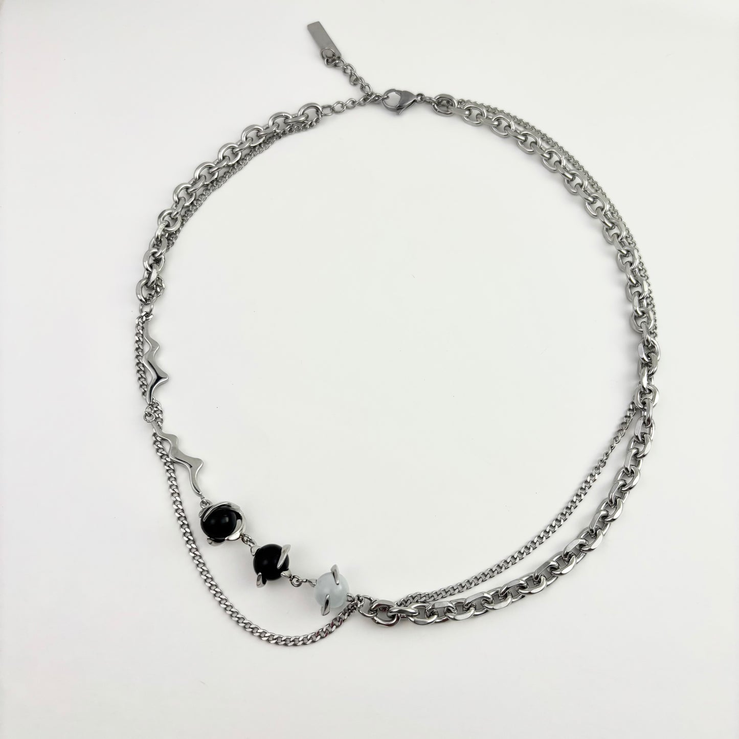 Black and White Beads Double Layers Necklace