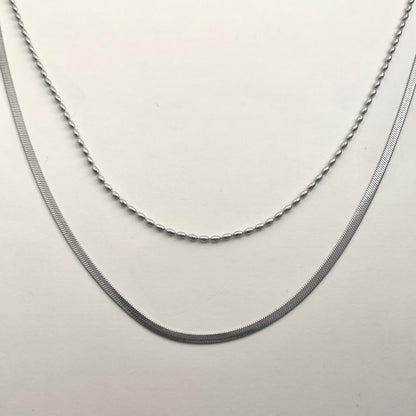 Silver Double-Layer Blade Silver Bead Necklace