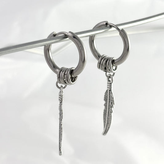 Titanium Feather Dangle Earrings